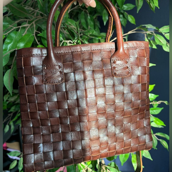 Woven Leather Tote Bag - Brown - Picture 1 of 10
